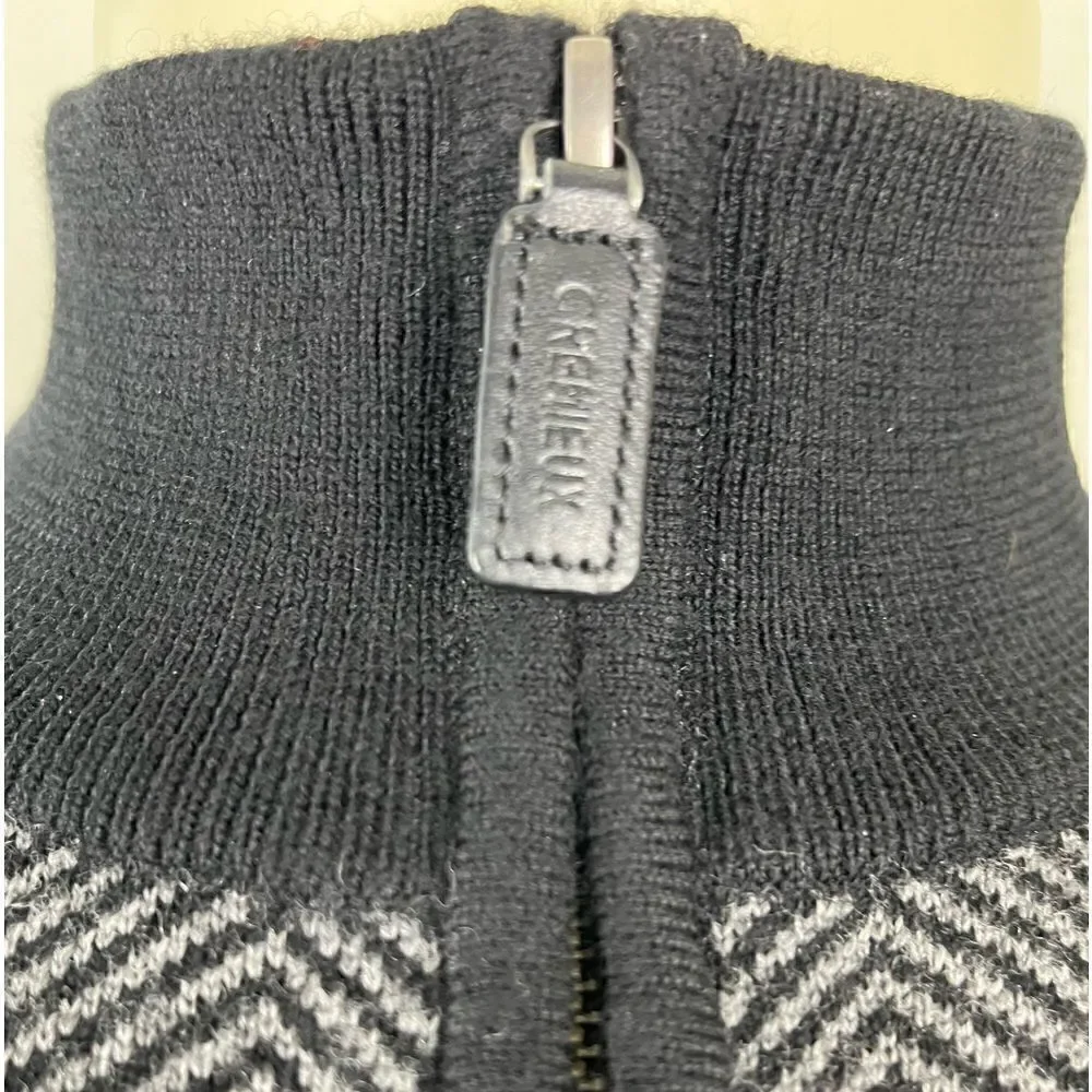 Cremieux Classics Zip Front Pullover in Gray/Black Chevron 100% Merino Wool Sz L